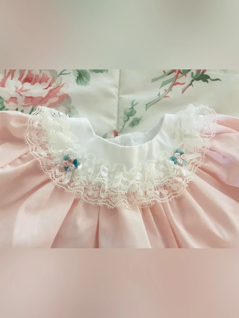 Vintage Alexis Baby Dress Pink Lace Ruffle 2 Piece Set Cotton Blend Preemie